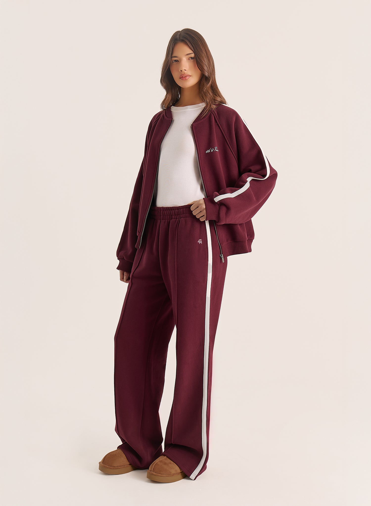 Burgundy Side Striped 4th Branded Joggers